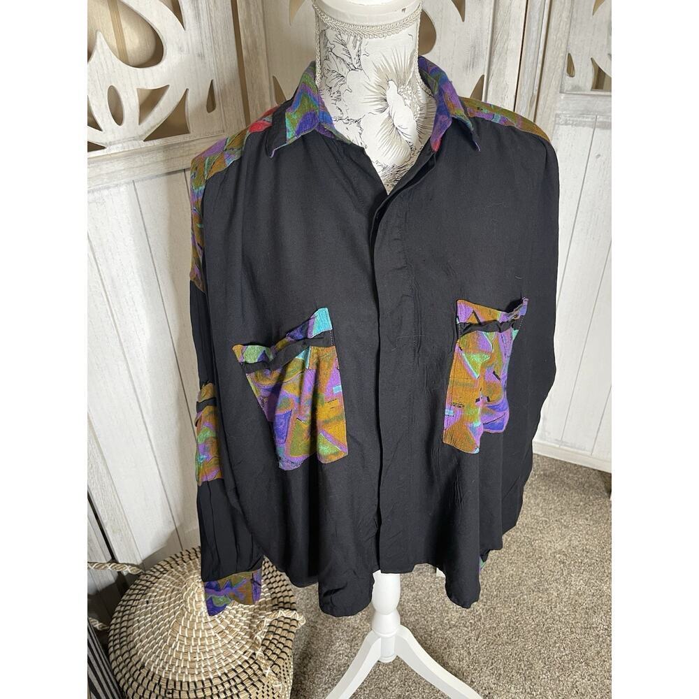Christina Fairbanks Oversized Boho Top 80s 90s Black Purple Art To Wear Medium